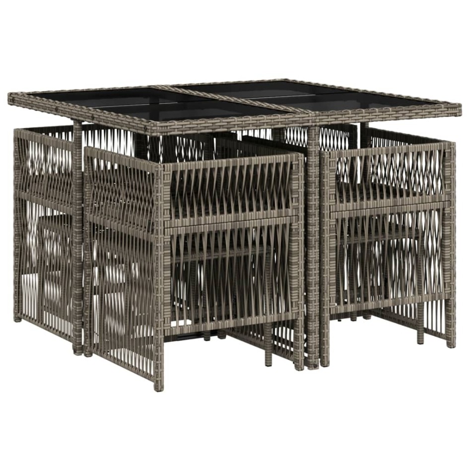 Set comedor jardín 9 pzas y cojines ratán sintético