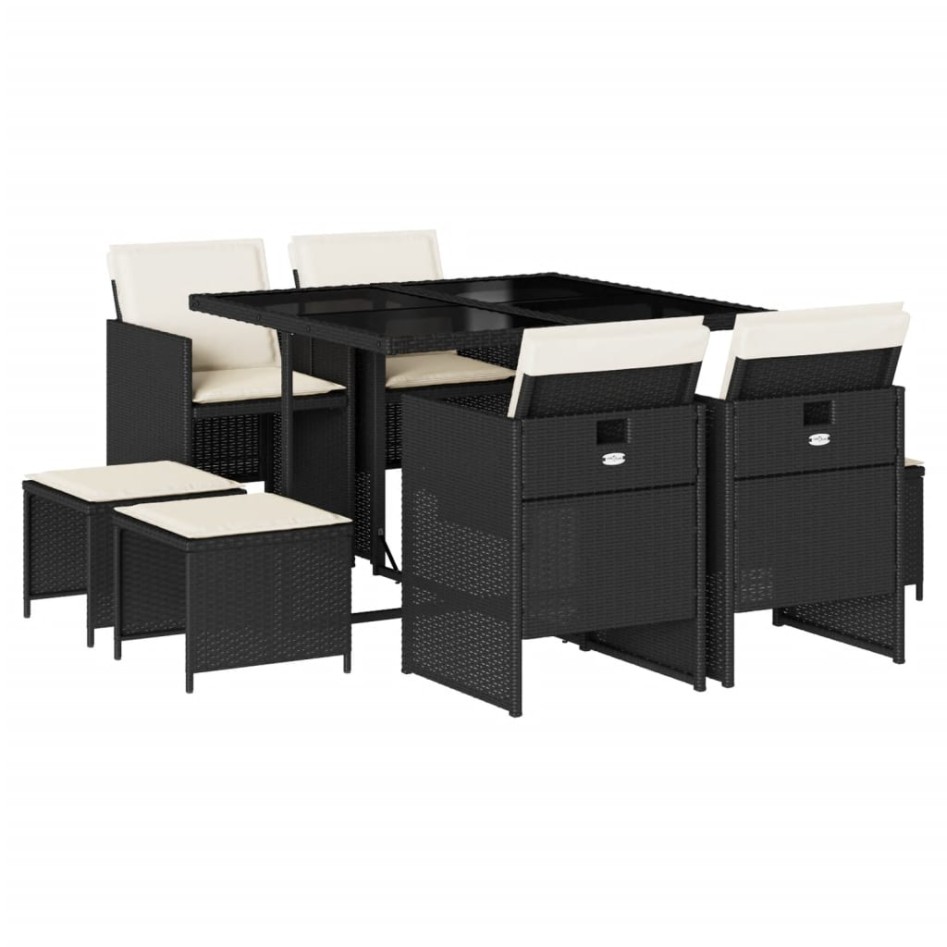 Set de comedor de jardín 9 pzas y cojines ratán sintético