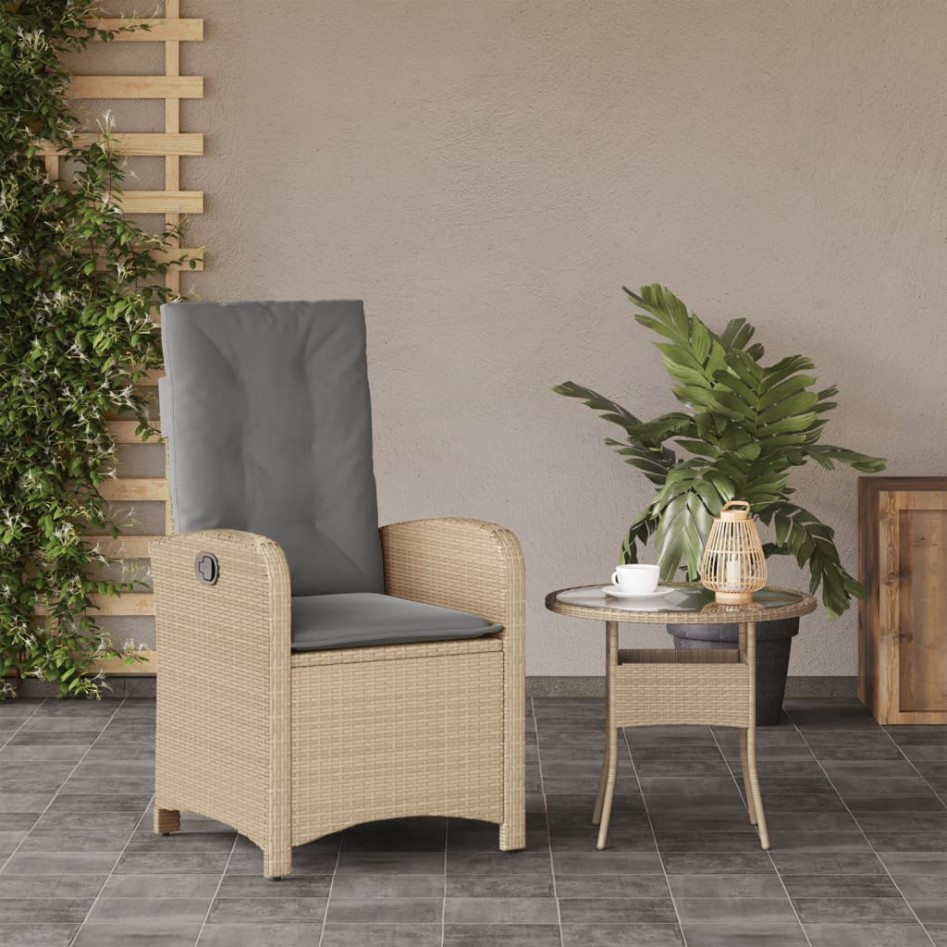 Sillón reclinable de jardín con cojines ratán PE beige