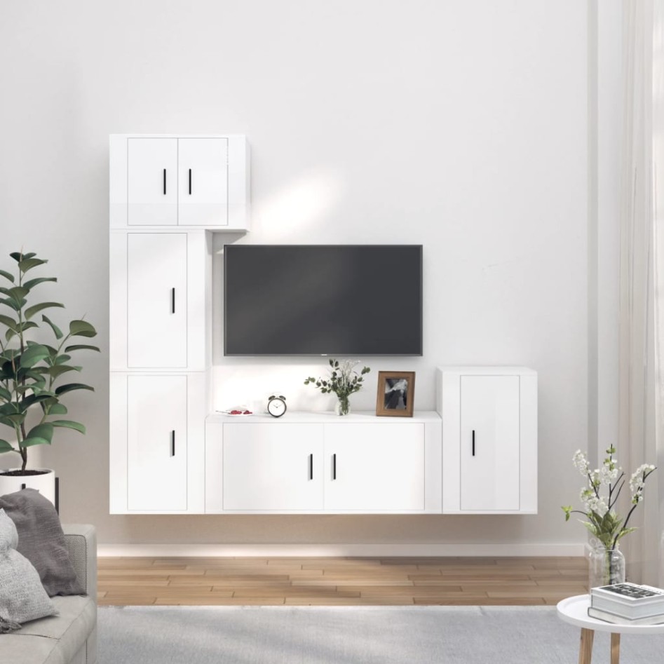 Set de muebles de TV 5 pzas madera contrachapada blanco