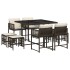 Set comedor para jardín 9 pzas y cojines ratán sintético