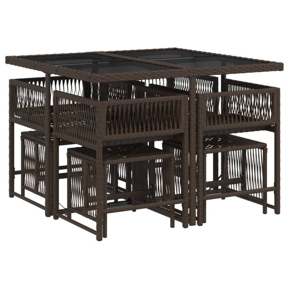 Set comedor para jardín 9 pzas y cojines ratán sintético