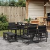 Set de comedor de jardín 9 pzas y cojines ratán sintético negro