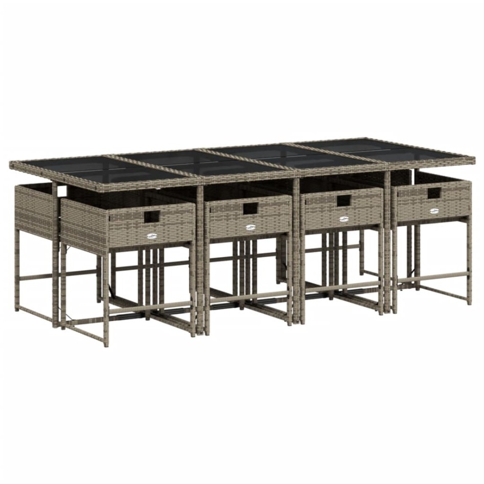 Set comedor jardín 9 pzas y cojines ratán sintético