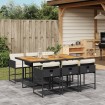 Set de comedor de jardín 7 pzas y cojines ratán sintético negro