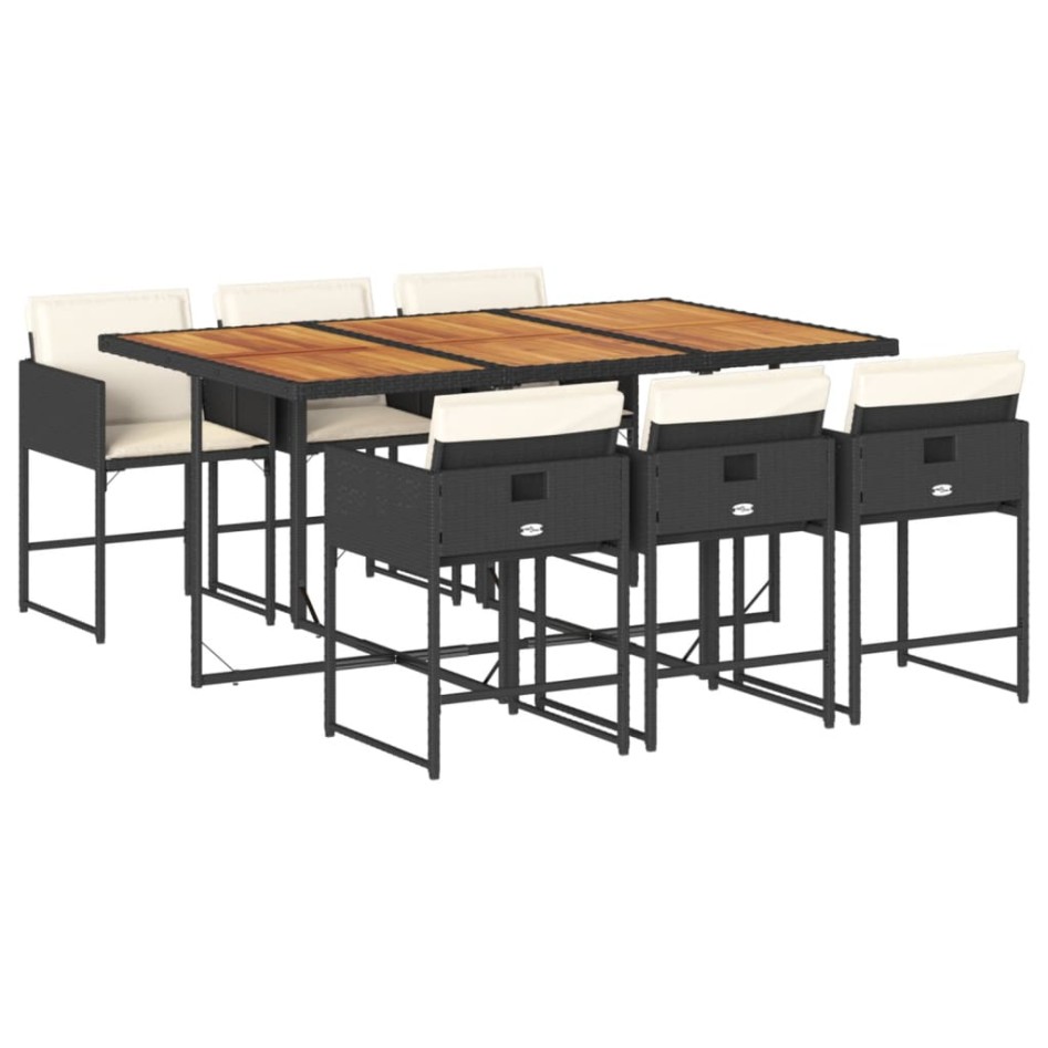 Set de comedor de jardín 7 pzas y cojines ratán sintético