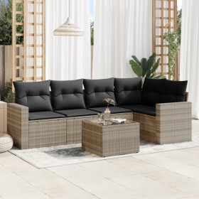 Set de sofás de jardín 6 pzas y cojines ratán sintético