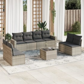 Set muebles jardín 9 pzas y cojines ratán sintético gris