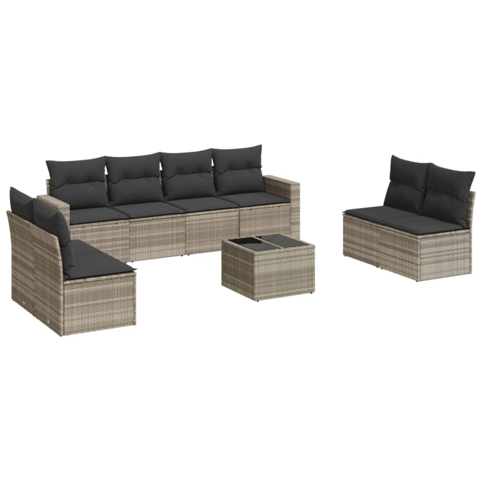 Set muebles jardín 9 pzas y cojines ratán sintético gris