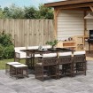 Set comedor de jardín 11 pzas y cojines ratán sintético marrón