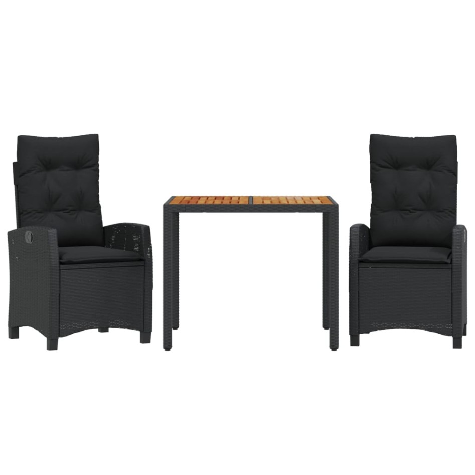 Set comedor de jardín 3 pzas con cojines ratán sintético