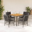 Set comedor de jardín 5 piezas con cojines ratán sintético gris