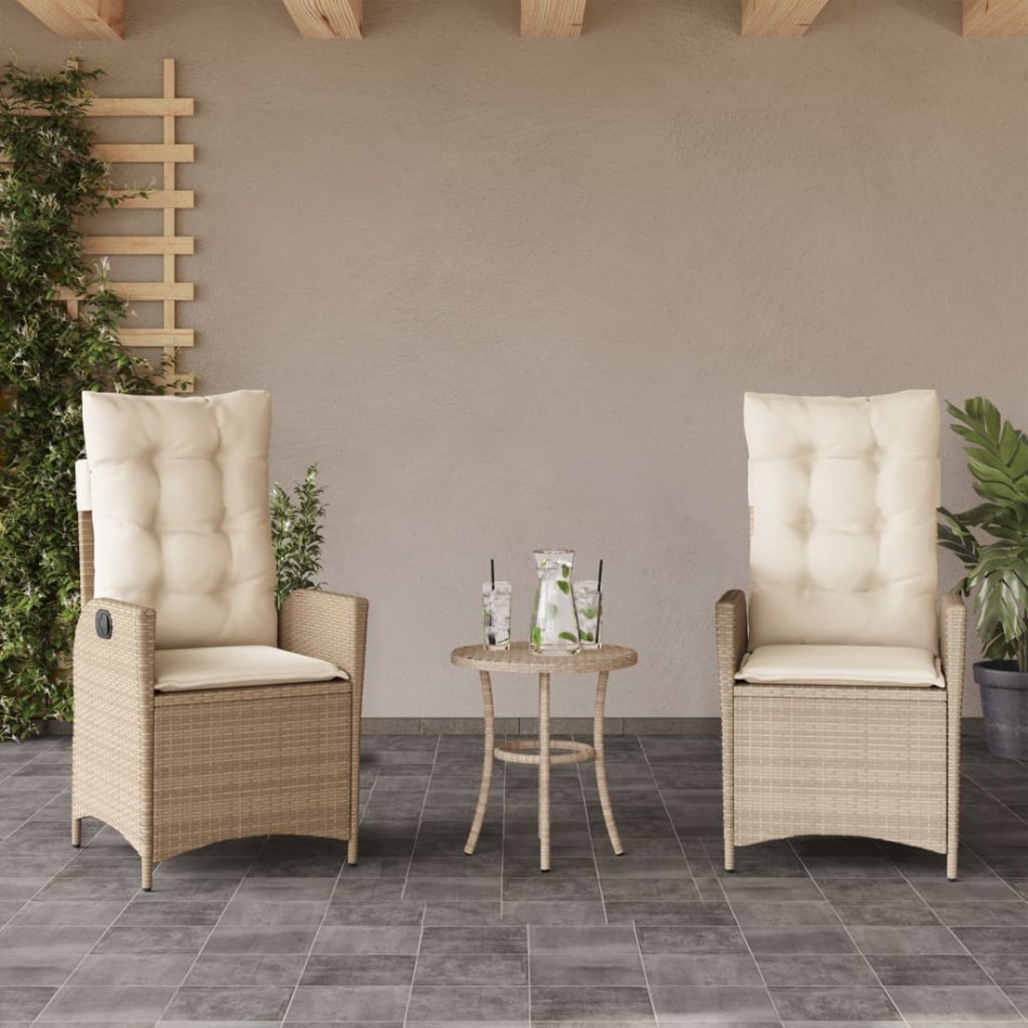 Sillones reclinables de jardín con cojines beige 2 uds ratán