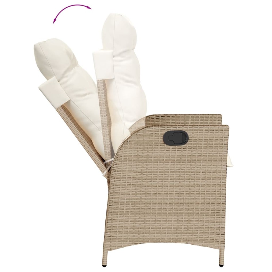 Sillones reclinables de jardín con cojines beige 2 uds ratán