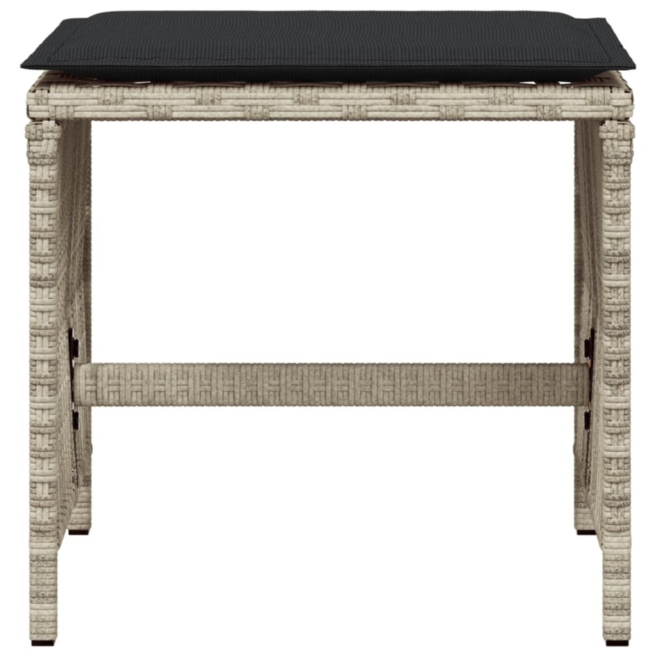 Taburetes jardín y cojines 4 uds ratán PE gris claro