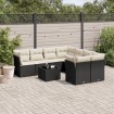 Set de sofás de jardín 8 piezas y cojines ratán sintético negro