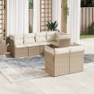 Set sofás de jardín 7 piezas y cojines ratán sintético beige