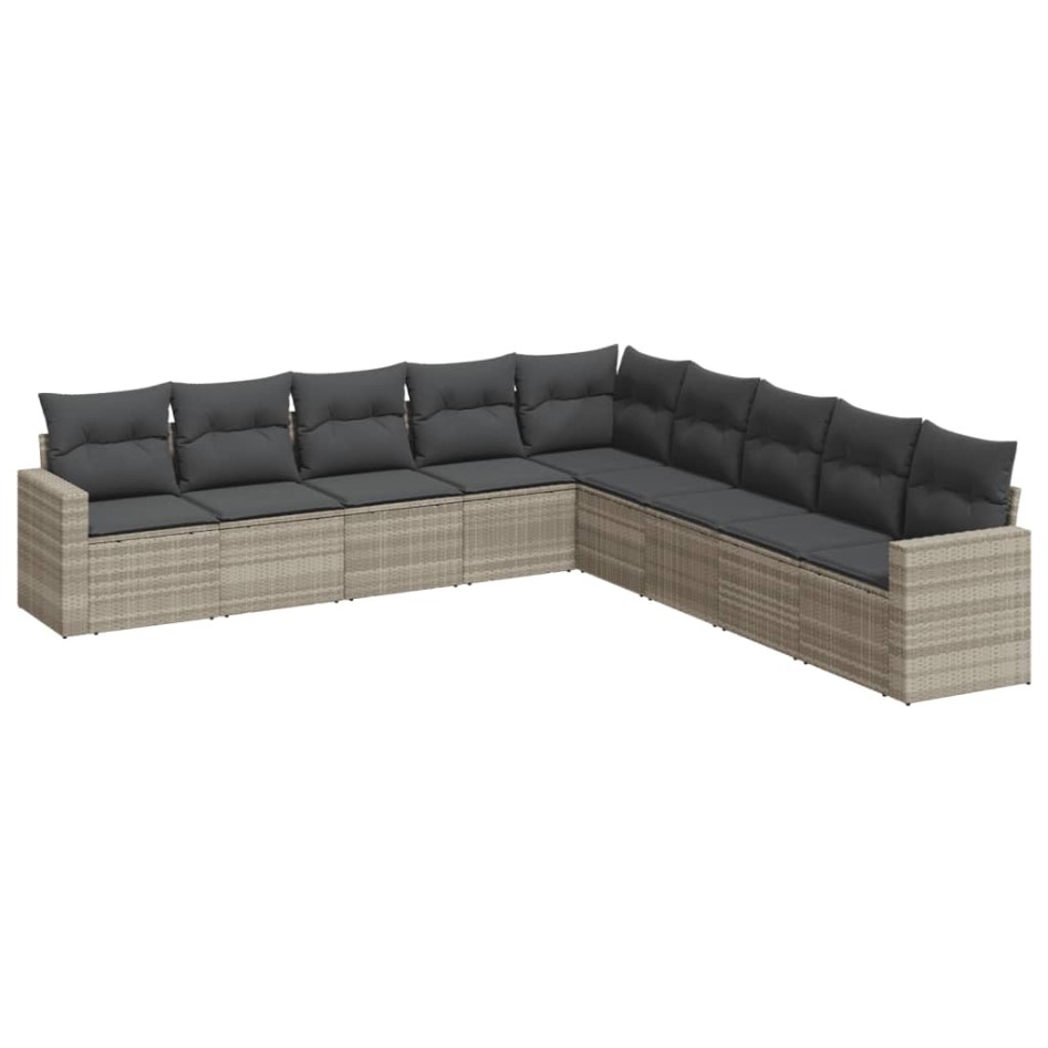 Set muebles jardín 9 pzas y cojines ratán sintético gris