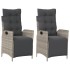 Sillón reclinable jardín y reposapiés 2 uds ratán PE gris