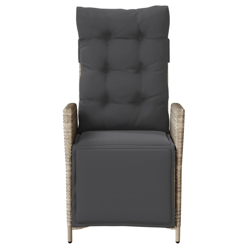 Sillón reclinable jardín y reposapiés 2 uds ratán PE gris