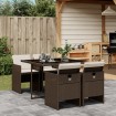 Set comedor de jardín 5 piezas y cojines ratán sintético marrón
