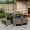 Set comedor jardín 9 pzas y cojines ratán sintético gris