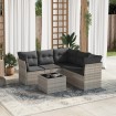 Set de sofás de jardín 6 pzas y cojines ratán sintético gris