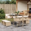 Set comedor de jardín 9 pzas con cojines ratán sintético beige