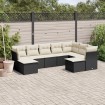 Set de sofás de jardín 8 piezas y cojines ratán sintético negro