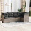 Set de sofás jardín y cojines 5 pzas ratán sintético gris claro