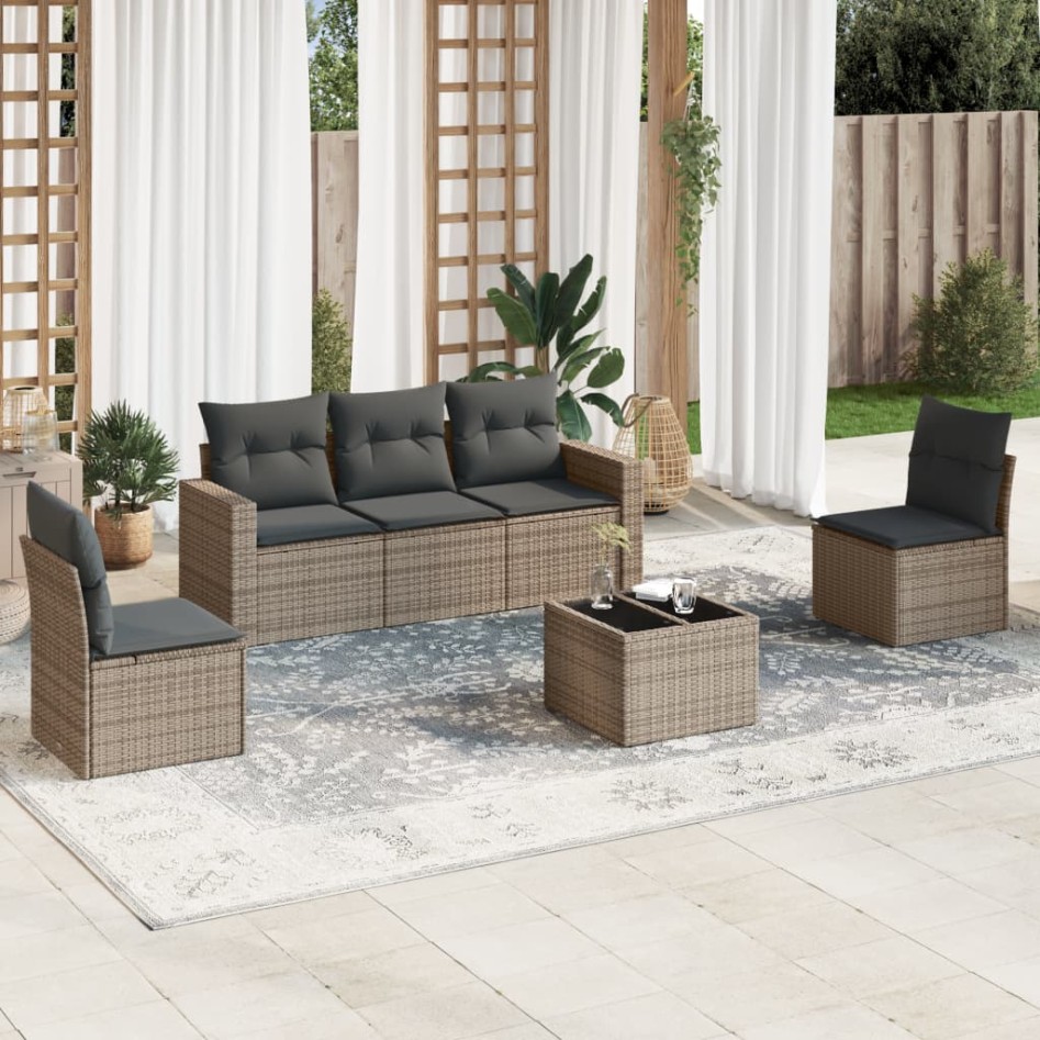 Set de muebles de jardín 6 pzas y cojines ratán sintético