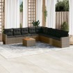 Set de sofás de jardín 10 pzas con cojines ratán sintético gris