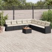 Set de sofás de jardín 10 pzas cojines ratán sintético negro