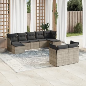 Set de muebles de jardín 9 pzas y cojines ratán sintético
