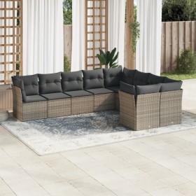 Set de muebles de jardín 9 pzas y cojines ratán sintético