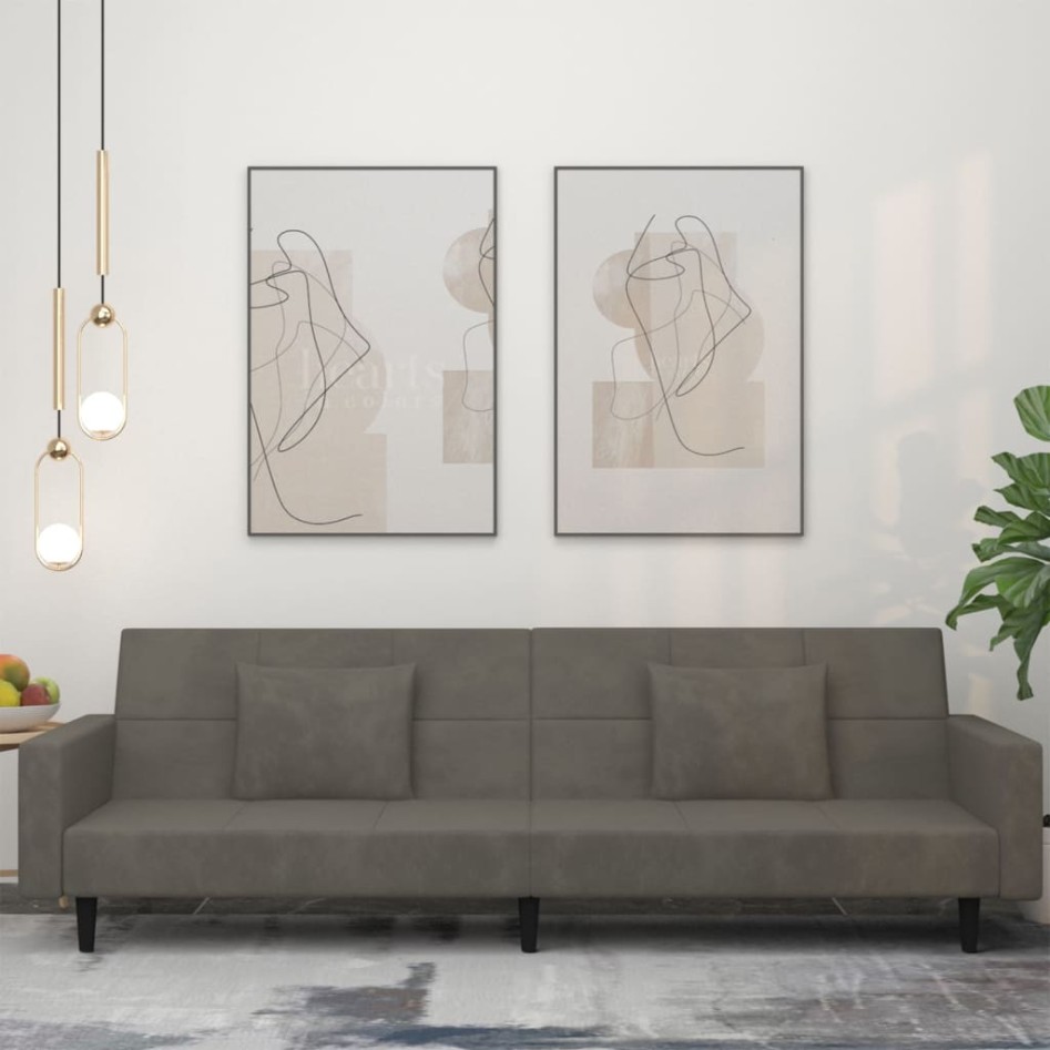 Sofá cama de 2 plazas con dos almohadas terciopelo gris