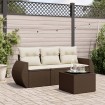 Set de sofás de jardín 4 pzas y cojines ratán sintético marrón