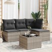 Set de sofás jardín y cojines 5 pzas ratán sintético gris claro