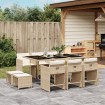 Set comedor de jardín 11 pzas con cojines ratán sintético beige