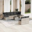 Set sofás jardín 10 pzas con cojines ratán sintético gris claro