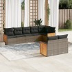 Set de sofás de jardín 8 pzas y cojines ratán sintético gris