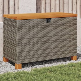 Caja de almacenaje jardín madera acacia ratán gris 80x40x48