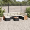 Set de sofás de jardín 8 piezas y cojines ratán sintético negro