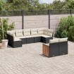 Set de sofás de jardín 8 piezas y cojines ratán sintético negro