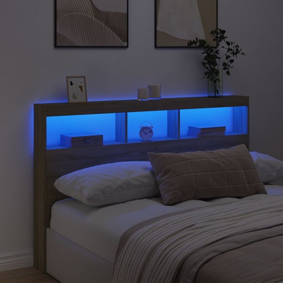 Cabecero de cama con LED roble Sonoma 160x17x102