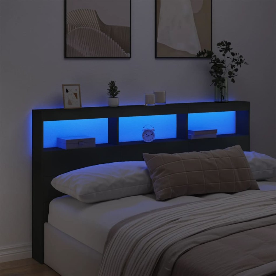 Cabecero de cama con LED negro 180x17x102
