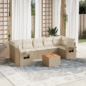 Juego de sofás de jardín con cojines beige 8 pzas ratán