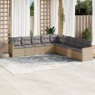 Set de sofás de jardín 9 pzas con cojines ratán sintético beige