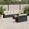 Set de sofás de jardín 8 piezas y cojines ratán sintético negro