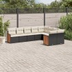Set de sofás de jardín 8 piezas y cojines ratán sintético negro